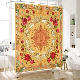 WC WAH CHUN Bohemian Bathroom Curtain Colorful Boho Floral Print Beautiful Bright Polyester Fabric Cloth Shower Curtain for Bathroom Decoration, 72"x72"