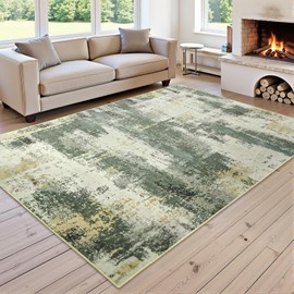Enqinar Area Rug 6x9 Washable Rug for Living Room, Soft Modern Abstract Rugs for Bedroom, Stain Resistant Non Slip Low Pile Foldable Floor Thin Carpet for Dining Room Dorm, Green