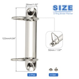 PATIKIL B7 2 Hole Ring Binder Mechanisms, 2 Set 1.97" D Ring Replacement Binder Planner Loose Leaf Binding Spines for Organizers DIY Fill Paper Storage Folder Accessories, 26mm Silver Tone