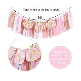 Pumpkin Highchair Banner for 1st Birthday - Our Little Pumpkin Banner, Pumpkin Birthday Party Decorations, Pink Gold First Birthday Banner, Baby Shower Decorations for Baby Girl