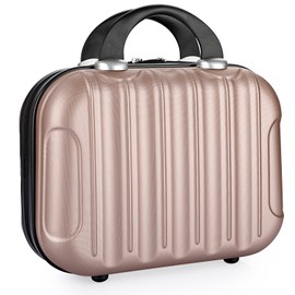 Tolida Makeup Travel Case, Hard Shell Cosmetic Organizer Bag with Elastic Band and Soft Handle, Portable Mini ABS Carrying Suitcase Waterproof, Travel Bag for Toiletry, Skin Care (Gold Rose)