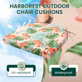 HARBOREST Outdoor Chair Cushions Set of 4 - Round Corner Water Resistant Outdoor Cushions for Patio Furniture - Patio Furniture Cushions with Ties, 17"x16"x2", Flamingo