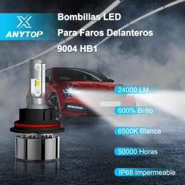 ANYTOP 9004 HB1 Led Bombillas para Delanteros Faros,160W 24000LM 6500K 600% Brillo Kit de Conversión,Luz Alta Y Baja,Luces Antiniebla 2 Unidades