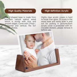 Komimaci 5x7 picture frames, Solid Rustic Wooden Photo Frames with Walnut Wood Base and High Definition Acrylic Glass Covers - for Tabletop or Desktop Display (5x7 inch, Horizontal)