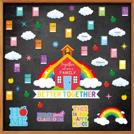 Mooliwe 92 Pcs Better Together School Classroom Bulletin Board Decoration Set Home Sweet Classroom Bulletin Board Paper Apple Book Cutout Accent for Wall Chalkboard Decor