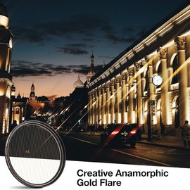 Walking Way 77MM Streak Effect Lens Filter Variable Rotating Circular Anamorphic-Style Gold Streak Filter for Photography and Videography