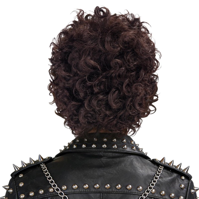 Brown Curly Wig Men 70s 80s Short Fluffy Afro Brown