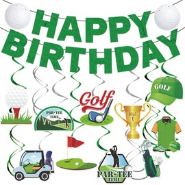 Eiapadeor Golf Birthday Party Decorations, 16PCS Golf Happy Birthday Banners Hanging Swirls Decorations, Men's 40th 50th 60th Decor