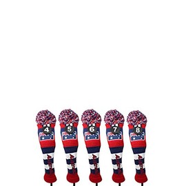 Majek Golf Australia 4 5 6 7 8 Hybrid Set Headcovers Pom Pom Knit Limited Edition Vintage Classic Traditional Flag Retro Head Cover 4-8 Set