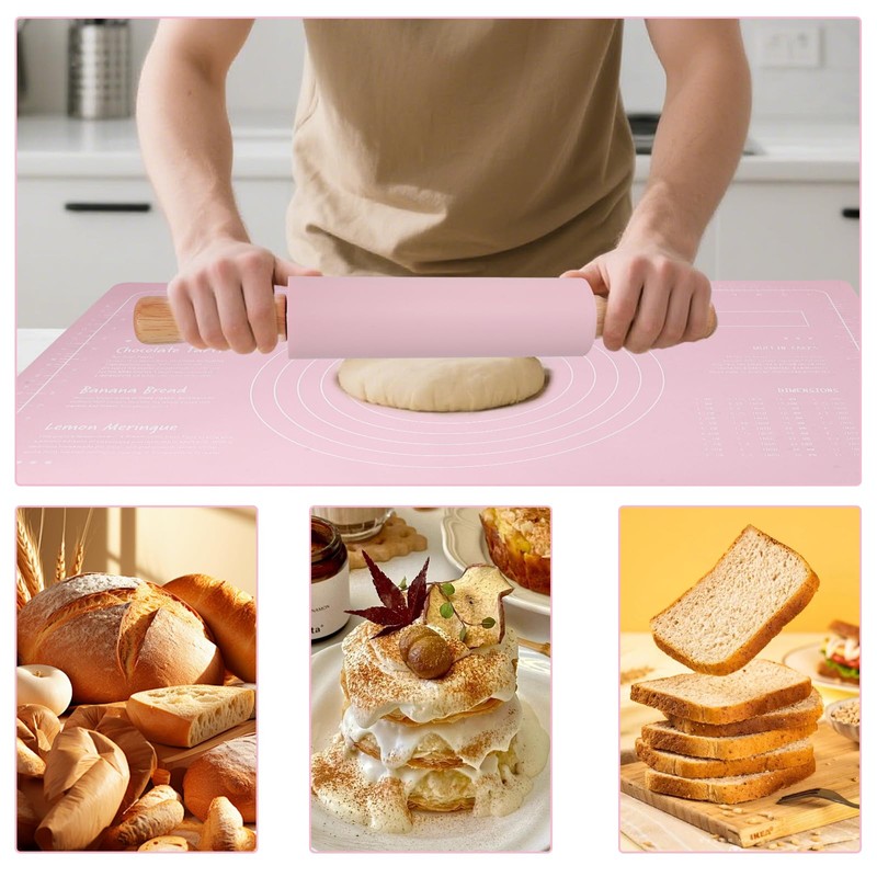 Silicone Rolling Pin for Baking,15inch Pastry Dough Roller with Wooden
