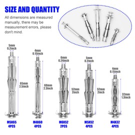 Waltool 19pcs Wall Anchor Screws Assortment Kit with Metal Setting Tool, Zinc Plated 5 Sizes Molly Bolt Hollow Drive Wall Anchor Screws and Heavy Duty Gun for Tile Drywall Plaster Walls