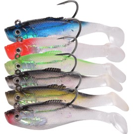 Soft Fishing Lures Swimbait Jig Heads Paddle Tail Swim Bait Pre-Rigged Swimbaits with Weighted Hooks Crankbait Swim Shad Lures for Bass Trout Walleye Fishing