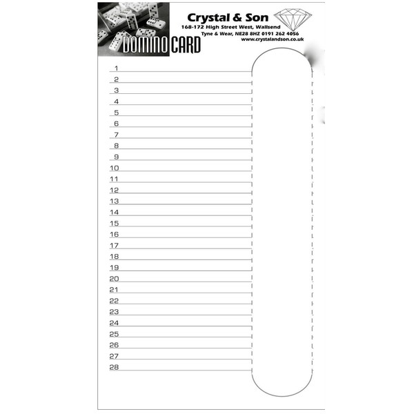 Crystals 100 Double Sided Domino Cards 1-28 numbers