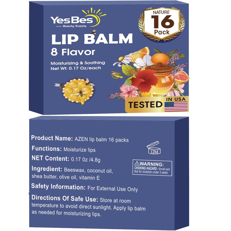 YesBes 16 Pack Lip Balm, Natural Lip Balm Bulk with