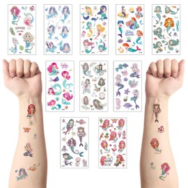 10 Pcs Mermaid Temporary Tattoos Stickers for Kids,Mermaid Party Bag Filler Favors Cute Fake Tattoos Stickers for Kids Boys Girls School Rewards Gifts