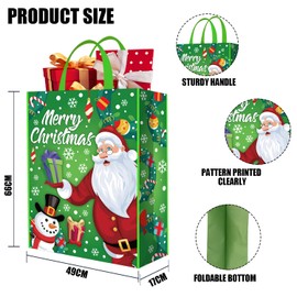 VEYLIN Christmas Tote Bags with Handle, 2 Pack Jumbo Xmas Gift Bags Non-Woven Shopping Bags for Gift Wrapping