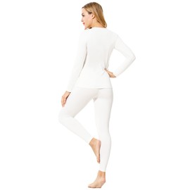 ViCherub Women's Thermal Underwear Set Long Johns Base Layer Fleece Lined Cold Weather Soft Top Bottom Cream White Medium