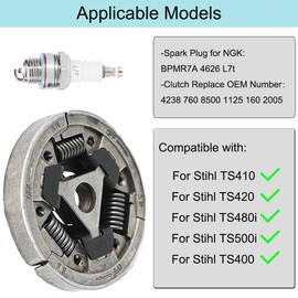 ZAMDOE Clutch for Stihl TS410 TS400 TS420 Concrete Cut Off Saw Metal Clutch Assembly Replaces 1125 160 2006, 1120 160 2005(with a L7T Spark Plug)