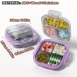 MURRI&MURRDI Pocket Pill Case Box, Pill Dispenser 7 Compartments, Weekly Medication Organiser, Vitamin Medication Case Airtight & Moistureproof (Purple Gray)
