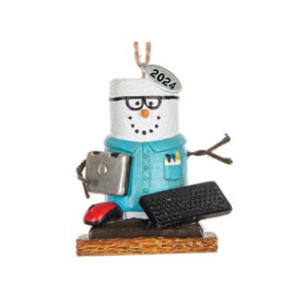 Smores Nerd Computer Geek Ornament - Adorable Geeky Smores Ornament - Nerdy IT Marshmallow Figure with Computer Ornament, 2024 Hang Tag, Rustic Cord, in Gift Box - Great Nerd or Geek Gift Idea