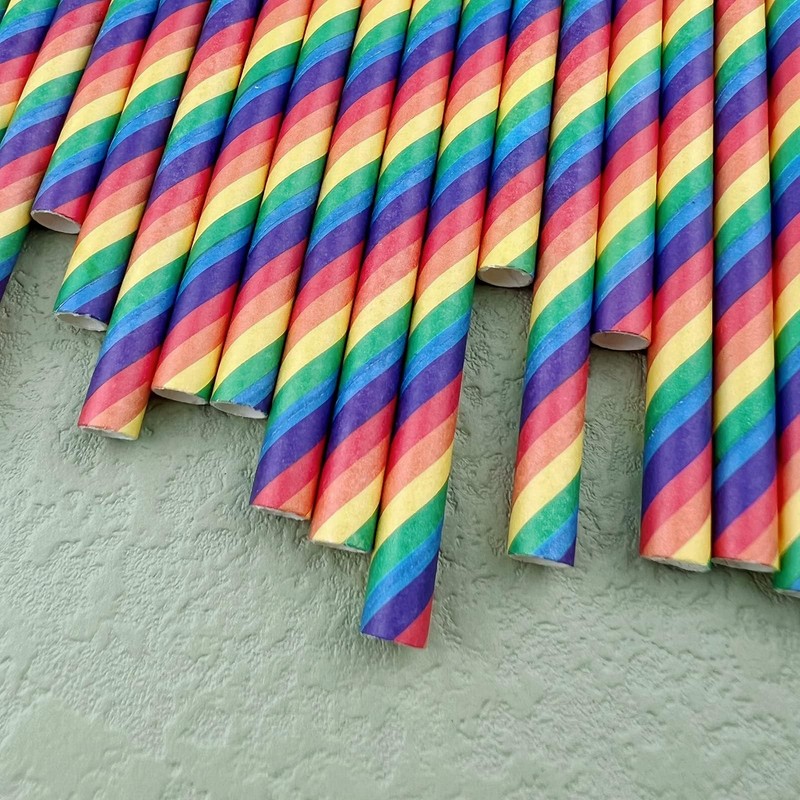YAOSHENG Pack of 100 Rainbow Straws Paper, Biodegradable, Colourful Paper
