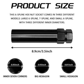 QKYS Small 6 Spline Lug Nut Socket, Wheel Lock Removal Kit for 19 mm (3/4 Inch) & 21 mm (13/16 Inch) Hex Socket Wrench, Wheel Lock Key Replacement for Aftermarket 6 Spline Lug Nut