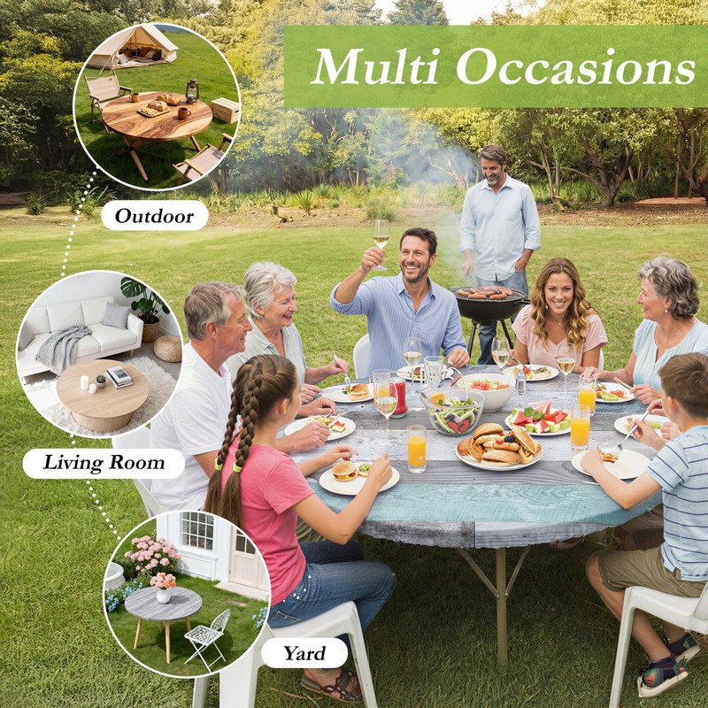 FIVZHH Farmhouse Round Fitted Table Cover with Elastic Waterproof Vinyl