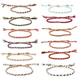 MYANAIL 12Pcs Braided Rope Colorful Bracelet for Women Friendship Jewelry Retractable Wire Gold Bead Bracelet Set (Colorful-A)