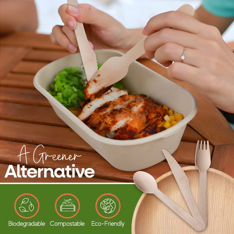 FOOGO Green 450pcs Disposable Wooden Forks 16cm Biodegradable Compostable Eco