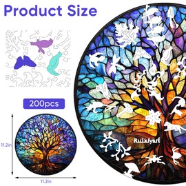 Wooden Puzzles for Adult- Tree of Life Wood Jigsaw Puzzles,200PCS Unique Shape Puzzles with Beautiful Box, Family Game, Puzzle Lovers Gifts 11.2x11.2 Inches