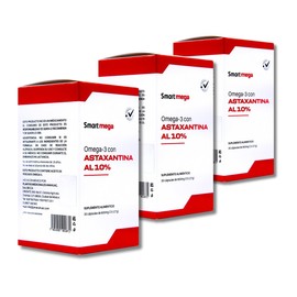 Smart Mega Pack 3 pzas Astaxantina 10 Ultra Pura con Omega 3, Proteccin Avanzada para Ojos, Corazn y Clulas, 30 Cpsulas cu                            