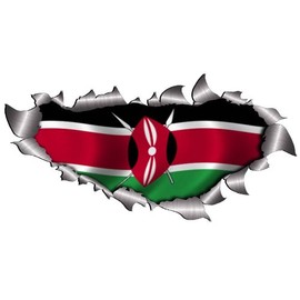 Small Single Flag Of Kenya Metal Rip Open Sticker