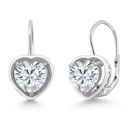 Gem Stone King 2.74 Cttw White Moissanite Earrings For Women | 925 Sterling Silver | Gemstone Birthstone | Heart Shape 7MM | Fine Jewelry Gifts for Her Mom Women Wife