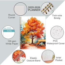 2025-2026 Planner - 8.5" x 11" Weekly Monthly Planner from July 2025 to June 2026, Academic Planner 2025 2026 with 12 Monthly Tabs, Inner Pocket, Elastic Closure, Maple