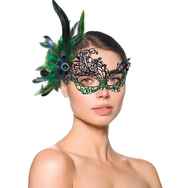 W.Sealet Lace Masquerade Mask for Women, Venetian Mask with Rhinestone,
