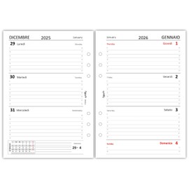 Agendepoint.it - Replacement Weekly Calendar BI-LINGUA 15 x 21 cm A5 6 Holes - 90 g White - 2026