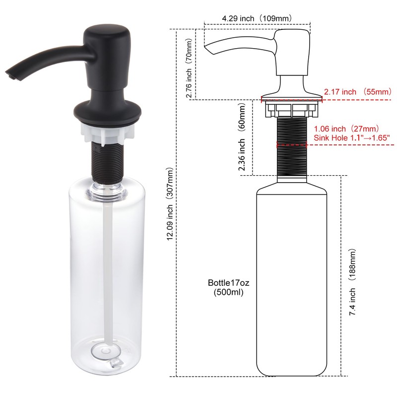 GAGALIFE Kitchen Sink Soap Dispenser with 17 OZ Large Bottle