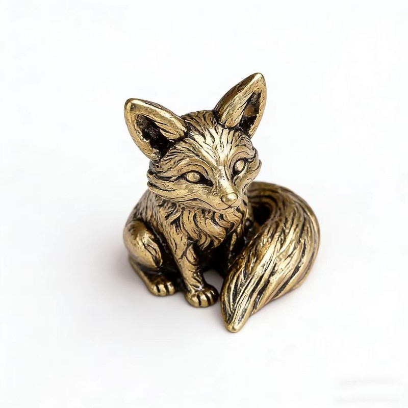 2pcs Vintage Brass Fox Figurine - Elegant Desk Ornament for