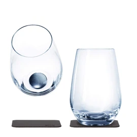 Silwy Magnetic Glasses, Fine Crystal Glasses with Perfectly Integrated Magnet and Metallic Nano Coasters (LONGDRINK)