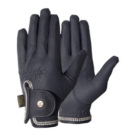 AK Horse Riding Gloves for Competition & Dressing with Crystal Diamante (Navy, M)