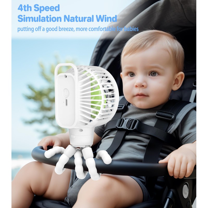ECLIP Portable Stroller Fan, LED Display, 4 Speeds, Flexible Tripod