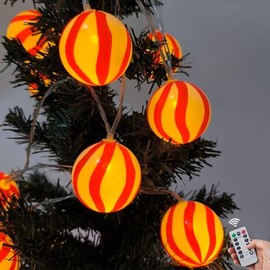 Battery Operated Christmas Lights Outdoor 10Ft 20 LED Candy Globe String Lights with 8 Modes & Timer, Red and White Christmas Ball Ornament Light for Outside Indoor Xmas Tree Bedroom Patio Office Home