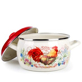 Enamel Stock Pot Rooster Enamel Cooking Pot Enameled Pot with Lid (5.6-qt. (5.3 L))