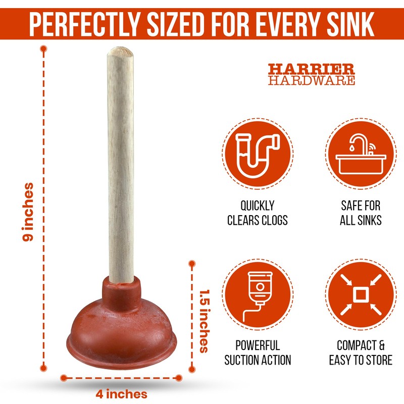 Harrier Hardware Small Sink Plunger, 10.5-Inch, 4-Inch Mouth, 9-Inch Handle,
