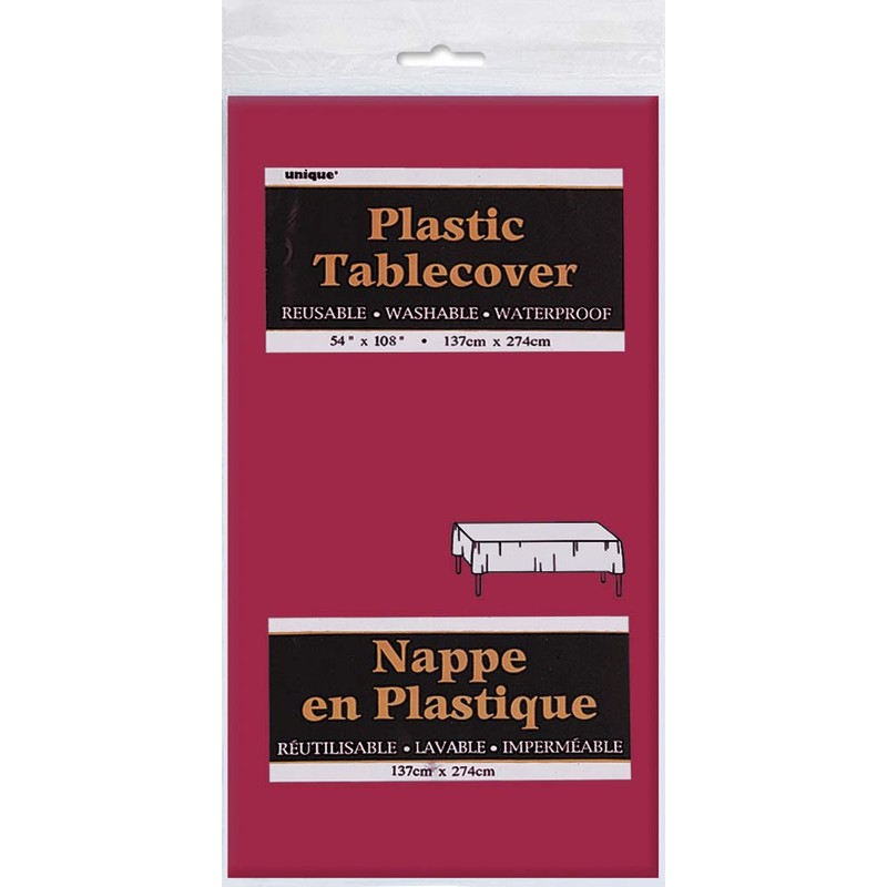 Burgundy Plastic Tablecloth, 108" x 54"