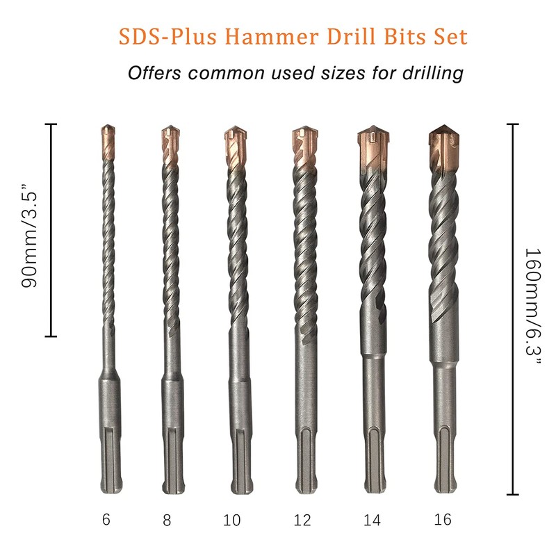 Meccion SDS Plus Hammer Drill Bits Professional Tungsten Cross Tip