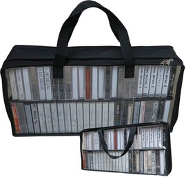 Evelots Cassette Tape Bag -See Thru Organizer Storage with Handles - Easy Carrying Case - No Dust or Moisture - Holds 100 Tapes with cases