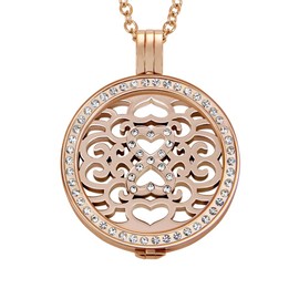 Quiges 90 cm Necklace Set Rose Gold Stainless Steel with Crystal Pendant and 33 mm Coin Large, Crystal, Cubic Zirconia