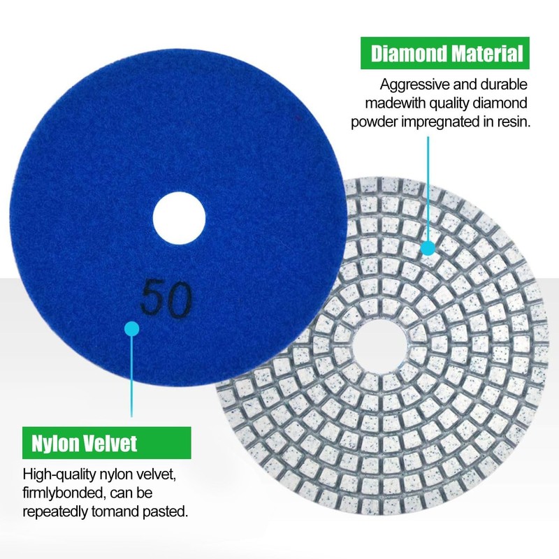 16PCS Wet Dry Diamond Polishing Pad Kit, 4 Inch Diamond