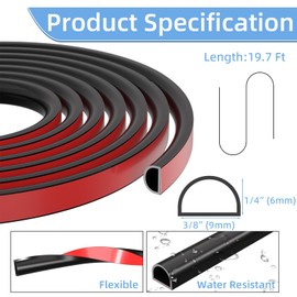 19.7 Feet Weather Stripping Door Frame Seal,Adhesive Exterior Door Weather Stripping for Door Gap Filler,Silicone Door Insulation Weather Strip for Door Soundproofing Window Seal Strip (Black)